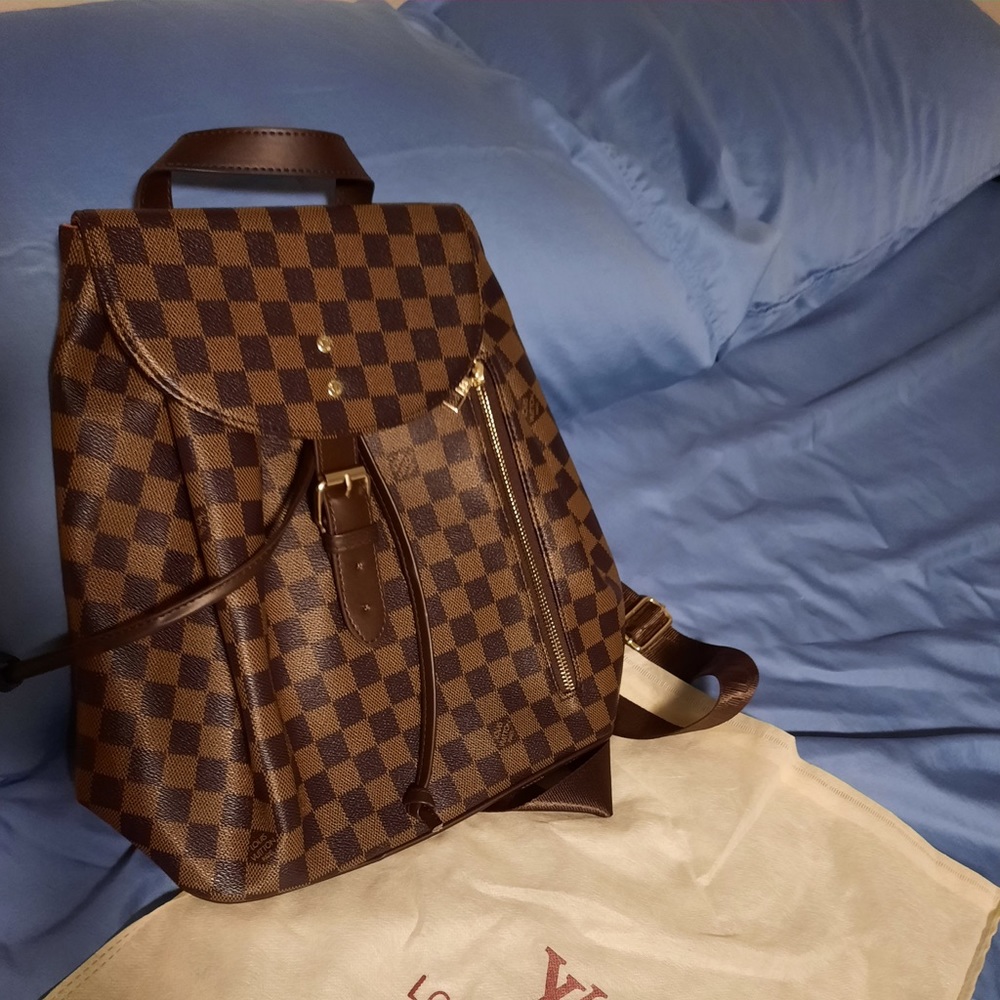 Brown checkered backpack